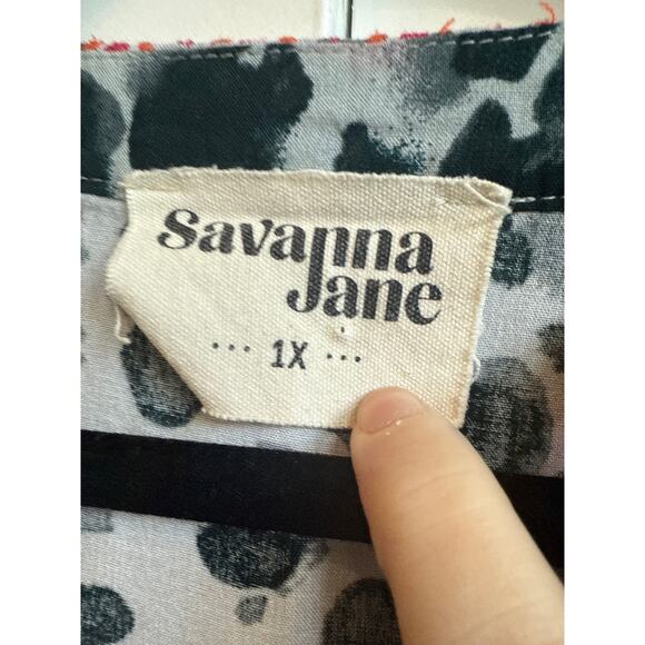 Savanna Jane Black and White Print Top with Multicolor Embroidered Tribal Design - Picture 2 of 7